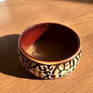 Floral Brown and Cream Wooden Bangle